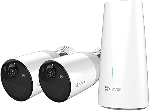 EZVIZ BC1 1080P 2Kamera+1Base Kabellose Überwachungskamera WiFi Akku, Sicherheitssystem 180 Tage Akkuleistung, PIR-Bewegungserkennung, Farbnachtsicht, Zwei-Wege-Audio, IP66, H.265, Alexa-kompatibel