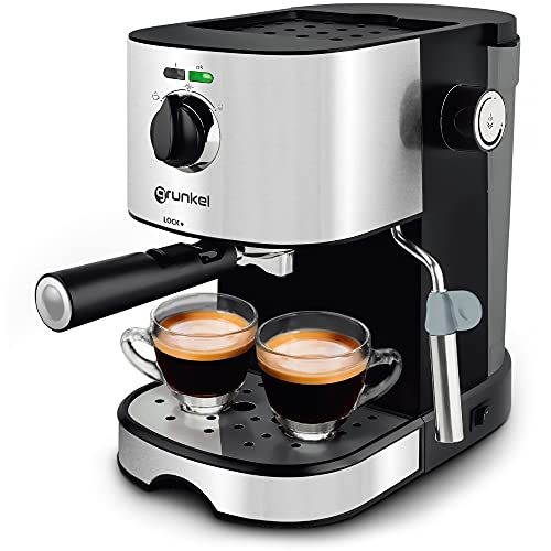 Grunkel - CAFPRESOH-15 - Espresso Maker with Swivelling Steamer, Removable Drip Tray, Dual Output Filter and Over-Pressure Protection - 1 Litre - 850W