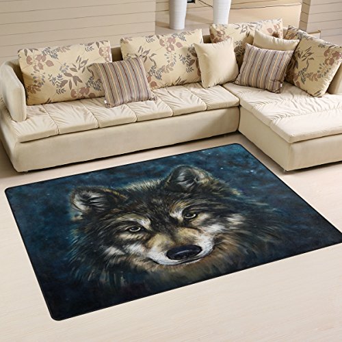Use7 Tier Wolf Kunst Malbereich Teppich Teppiche rutschfeste Bodenmatte Fußmatten 100 x 150 cm für Wohnzimmer Schlafzimmer