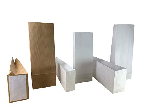 Blockbodenbeutel - 1000g - weiß - 10,5 x 6,5 x 29 cm - Papiertüten Bodenbeutel Geschenktüte Tütchen Kraftpapier Papierbeutel (1 kg weiß, 100 Stk.)