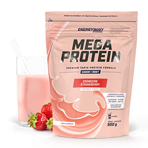 Energybody Mega Protein, Erdbeer, 1er Pack (1 x 500 g Beutel)