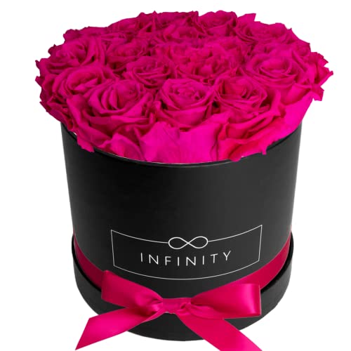Infinity Flowerbox Large (Schwarz) - 18 echte Premiumrosen in Hot Pink