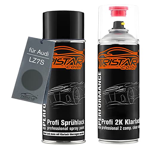 TRISTARcolor Autolack 2K Spraydosen Set für Audi LZ7S Daytonagrau Perl/Daytona Gray Perl Basislack 2 Komponenten Klarlack Sprühdose