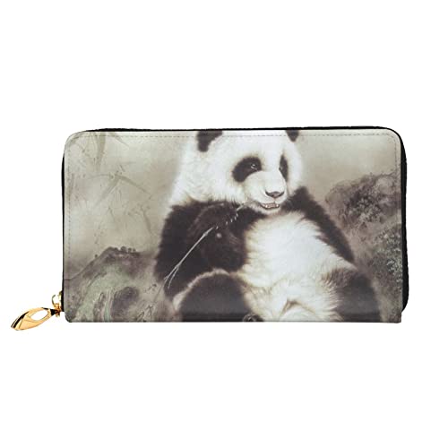 DEHIWI Panda Leder Geldbörse mit Reißverschluss für Damen, Clutch, Reisekartenhalter, Tasche, Geschenk, Schwarz , Einheitsgröße