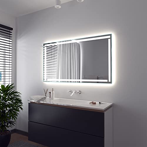 SARAR Wandspiegel mit rundum LED-Beleuchtung 100x60 cm Made in Germany Gela Badspiegel Spiegel mit Beleuchtung Badezimmerspiegel