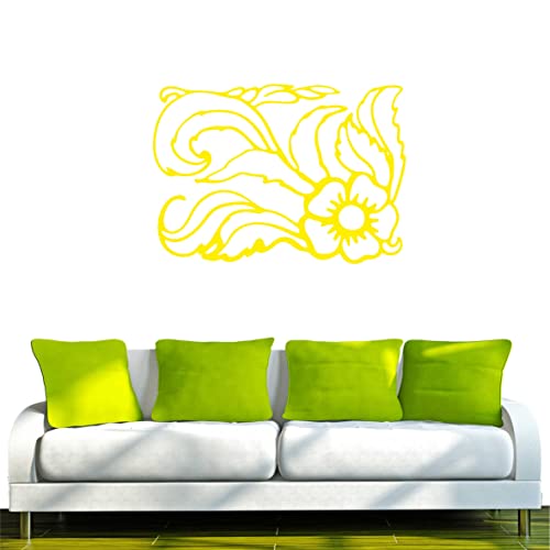 INDIGOS/Wandaufkleber-e159 schöne Blätter mit hübschem Blümchen 160x113 cm- gelb, Vinyl, 160 x 113 x 1 cm