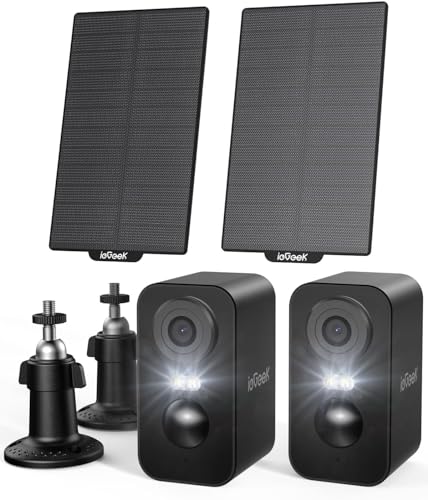 ieGeek 2K (Type-C) Überwachungskamera Aussen Akku Kabellose mit Solarplatten, 5200mAh Akku Kamera Überwachung Aussen WLAN, PIR-Bewegungserkennung, 2-Wege Audio, Alexa Kamera, Schwarz, 2Pcs, IP65