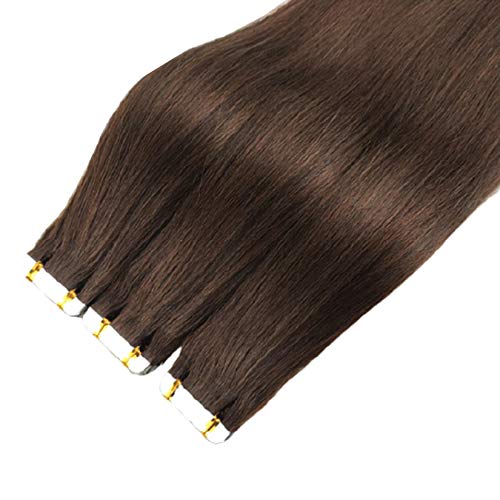 Klebeband in menschlicher Haarverlängerung, Remy Brown Straight Haar Nahtlose Haut Schuss Unsichtbare doppelseitige Band Haarverlängerung 4# Für Frauen,3 packages,22''/55cm