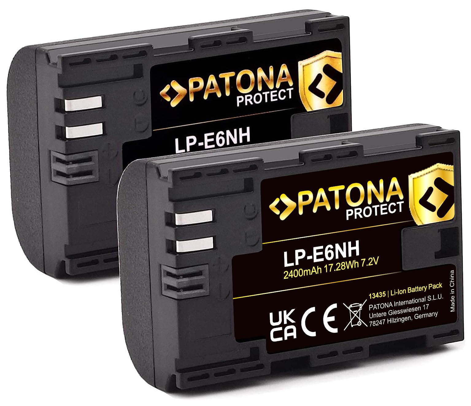 PATONA Protect V1 (2X) LP-E6NH Akku (2400mAh) Qualitätsakku mit NTC-Sensor und V1 Gehäuse - Intelligentes Akkusystem - neueste Generation