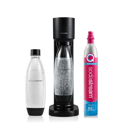 SodaStream Gaia, Wassersprudler mit CO2-Zylinder und 1x 1L spülmaschinenfeste Kunststoff-Flasche, Höhe: 44cm, Farbe: Schwarz