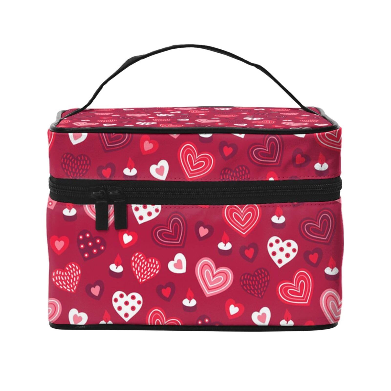 Make-up-Tasche, große Kosmetiktasche, tragbare Reisetasche, Leder, wasserdicht, für Damen und Mädchen,Valentinstag-Liebes-Herz-Muster