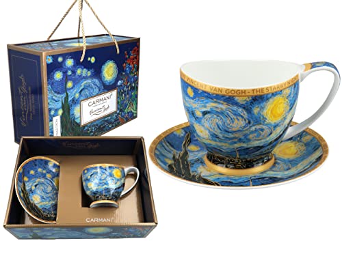CARMANI - Keramik-Teetasse und Untertasse mit Vincent Van Gogh, The Starry Night 350 ml