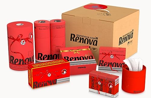 Renova Komplettsets - Multipacks - Wählen Sie Ihre Lieblingsfarbe - Kosmetiktücher - Taschentücher - Servietten - Küchenrollen - Toilettenpapier (Rot natürlich Pack)