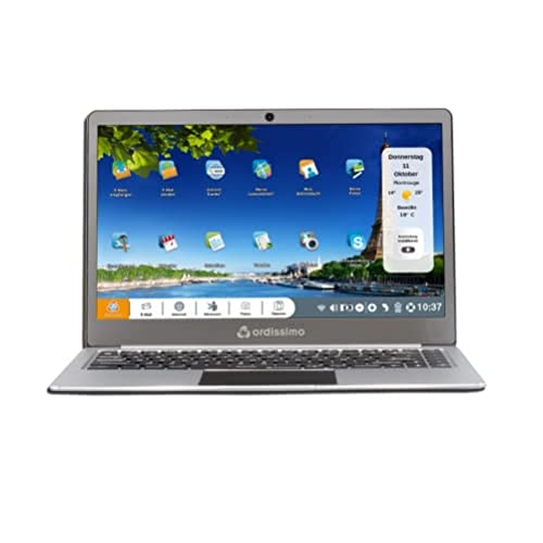 Ordissimo Laptop Agathe3 14 Zoll (36 cm) LCD FHD 1920 x 1080 IPS, Intel Apollo N3350 1,1 GHz, 64 GB eMMC Speicher, 4GB RAM, Wi-Fi 5 (802.11ac), Webcam, Schwarz/Grau/Silber ART0383