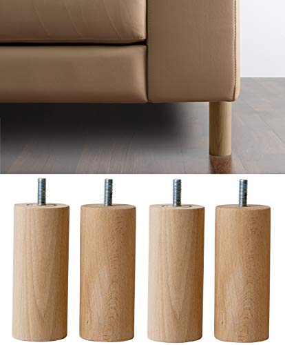 IPEA 4X Möbelfüße Sofa Füße aus Holz Höhe 100 mm Made in Italy Fuße aus Rohholz fur Möbel, Sofas, Schränke Beine in Zylinderform Massivholz fur Sessel - Farbe Natural
