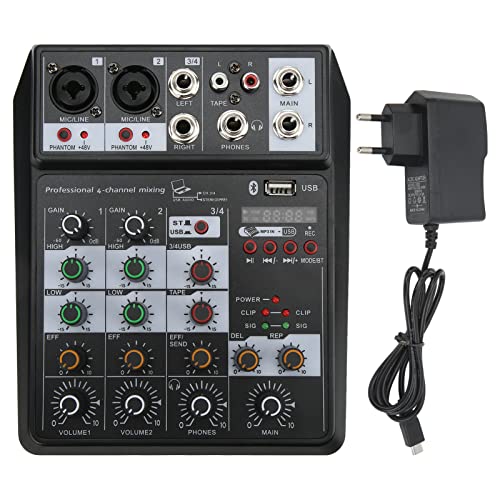 ciciglow Professioneller Audio-Mixer, Bluetooth 4-Kanal-Mischpult, USB-Audio-Interface-Sound-Mixer für die Heimmusikproduktion, Webcast-Karaoke