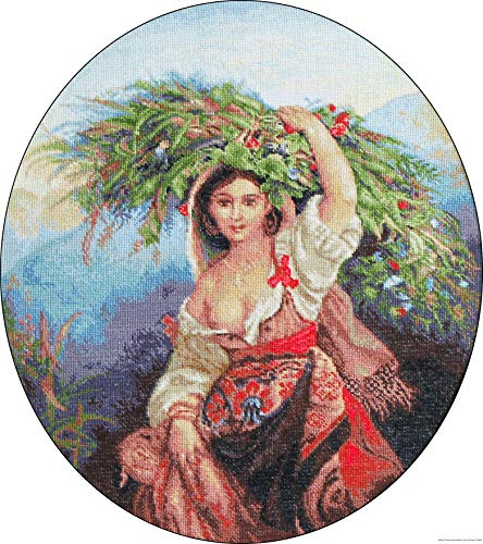 Luca-S Italienisch mit Blumen Kreuzstichset, Baumwolle, Mehrfarbig, 37x42cm