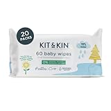 Kit & Kin Premium Eco Feuchttücher für Babys, 1200 Tücher (20 Packungen), plastikfrei und superweich, 99 % Wasser, biologisch abbaubar, hypoallergen und dermatologisch zugelassen, parfümfrei