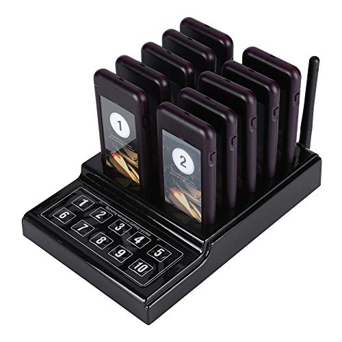 Drahtloses Pager System, 10 Pager Gäste/Kundenrufsystem Paging System Wireless Queuing Calling System mit 3 Erinnerungsmodi, 10 Kanal Anruftastatur für Restaurant Schnellimbiss