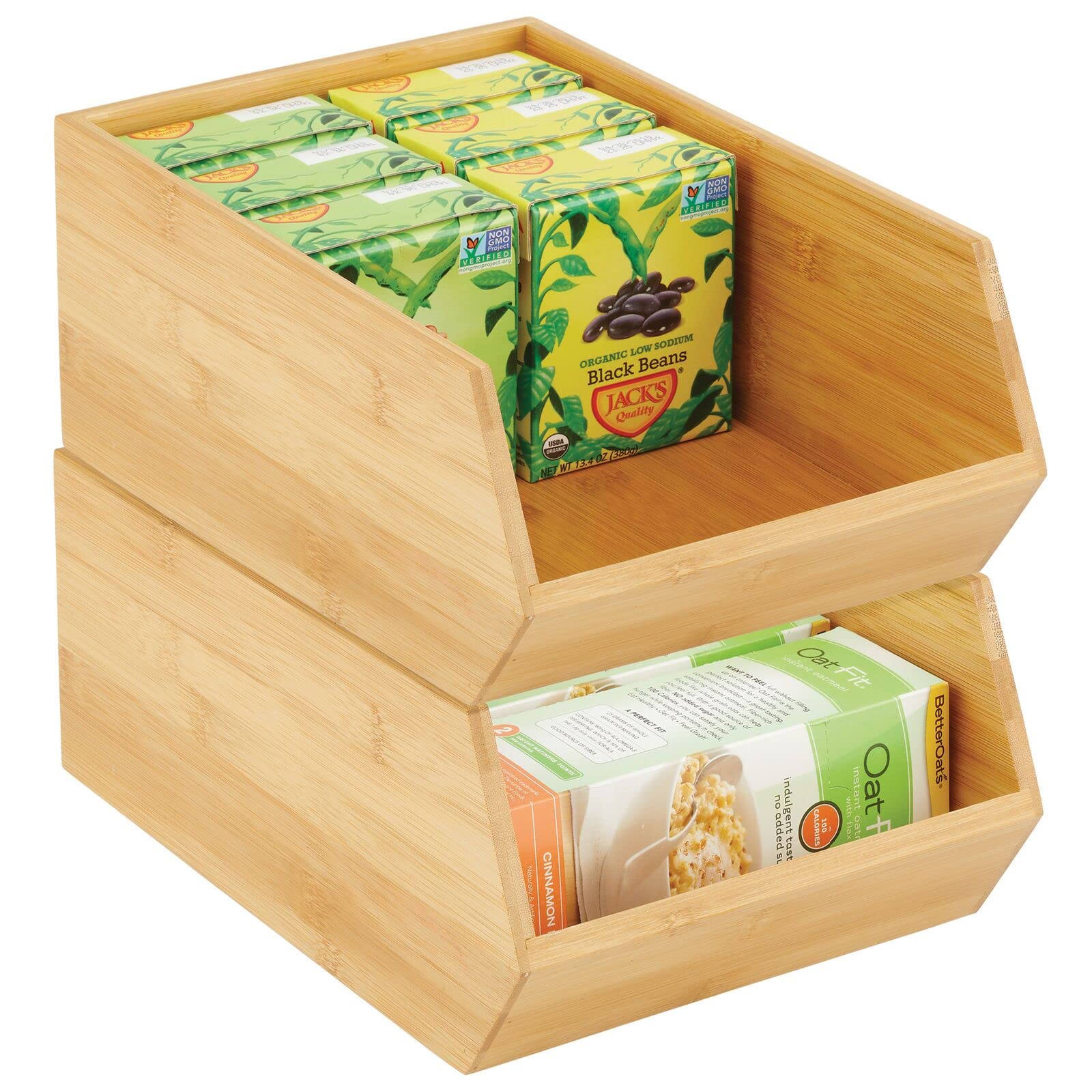 mDesign stapelbare Aufbewahrungsbox – multifunktionale Bambusbox für Küchenschränke, Regale & Oberflächen – offene Ablage aus nachhaltigem Bambus – 2er-Set – naturfarben