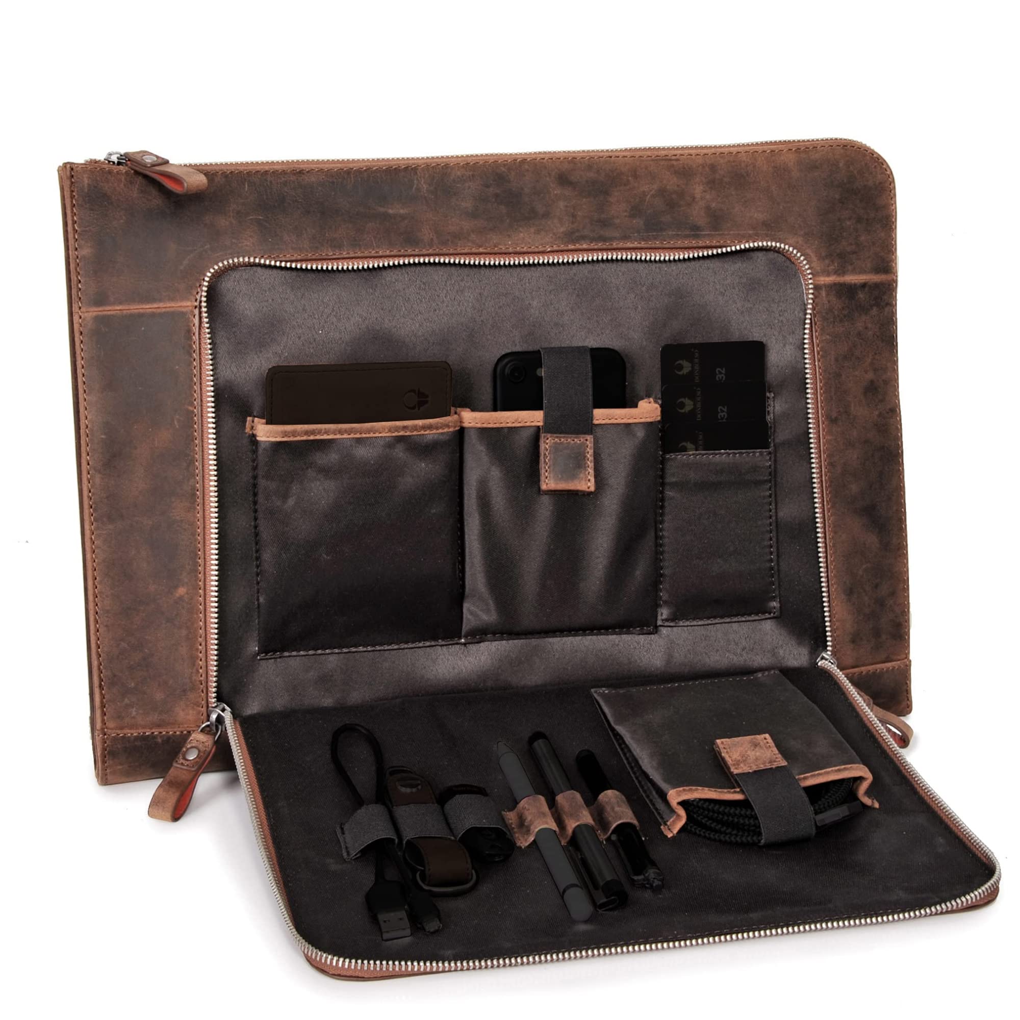DONBOLSO® Notebook Sleeve London braun - 13,3 Zoll DIN A4 Laptop und Netbook Aktentasche aus Leder für Herren und Damen