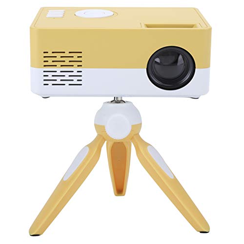 Dpofirs 1800 Lx LED Projektor, Tragbarer Mini Projektor mit 24-60 Zoll Projektion, 1920 X 1080p Heimkinob Video Media Player Projektor mit Rack(Weiß Gelb)