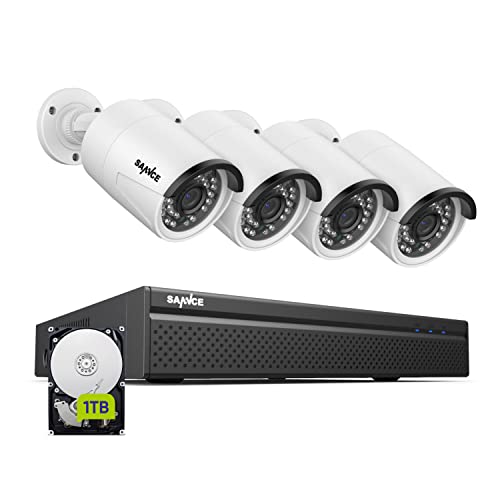 SANNCE 4K 8CH NVR Videoüberwachung PoE Kamera Set Überwachungskamera Set mit 1TB Festplatte und 4 * 3MP Aussen Kamera IP66 Wasserdicht