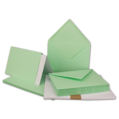 50x Faltkarten SET DIN A6/C6 mit Brief-Umschlägen in Mintgrün - inklusive Einleger - 14,8 x 10,5 cm - Premium Qualität - FarbenFroh