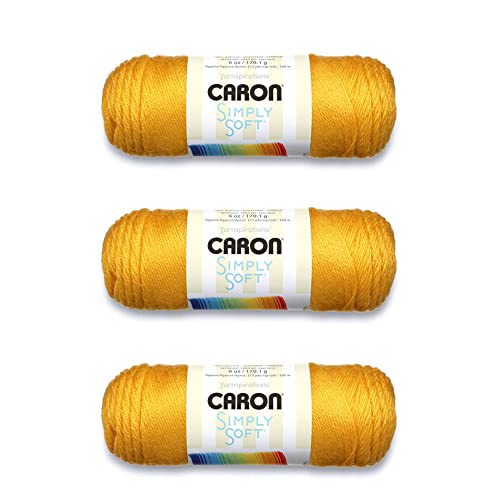 Caron Simply Soft Goldgarn – 3 Packungen mit 170 g – Acryl – 4 Medium (Kammgarn) – 315 Meter – Stricken/Häkeln