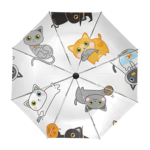 alaza Niedliche Kätzchen-Katze Regenschirm Reise Auto Öffnen Schließen UV-Schutz Windsicher
