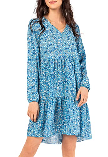 Sublevel Damen Kleid mit Blumen-Muster Langarm Frühling-Sommer Light-Blue S/M