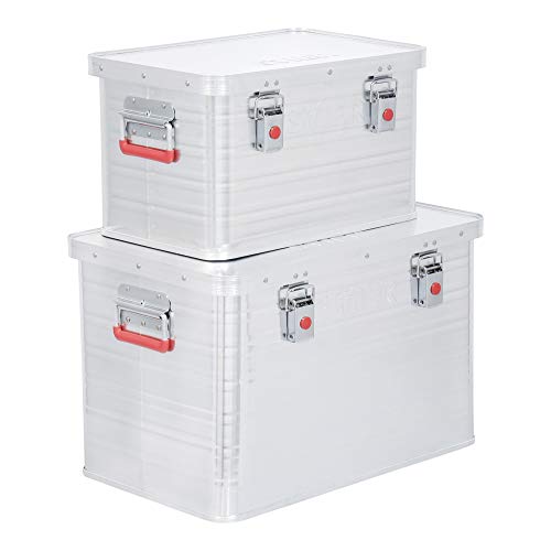 STIER Alubox Set, Aluminiumbox 30 L + 65 L, Transportkiste, stapelbar, Staub- und spritzwasserresistent, Gummidichtung, 2 Klapphandgriffe