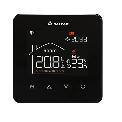 SALCAR Thermostat Heizung Smart LCD Touchscreen für Elektrische Fußbodenheizung Raumthermostat Digital Tuya Programmierbare Thermostate Kompatibel mit Amazon Alexa & Google Assistant, 16A, Schwarz