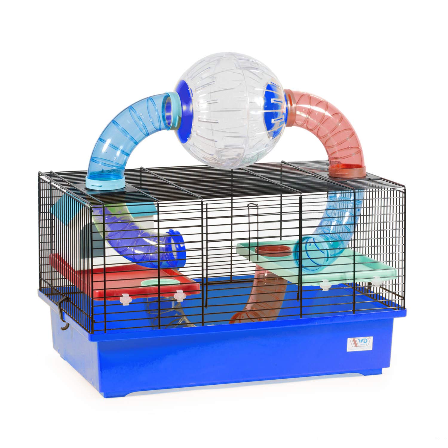 decorwelt Hamsterkäfige Blau Außenmaße 49x32,5x49 Nagerkäfig Hamster Plastik Kleintier Käfig mit Zubehör