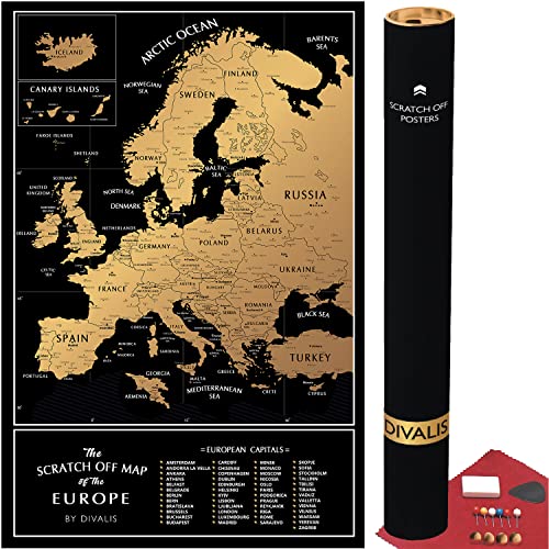Karte Europa Abkratzen - Reisekarte Europa - Kratzbare Karte Europa - Rubbelkarte Europa - Landkarte zum Rubbeln - Rubbel Europakarte - Poster zum Freirubbeln - Scratch off Travel Map of the Europe