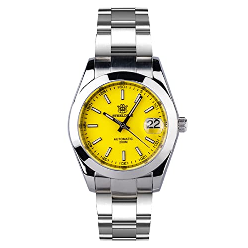 Steeldive SD1934 Water Ghost Men Automatic Mechanical Watches Saphirglas NH35 Coral Blue Dial 20Bar Luminous Edelstahl Diver Watch Men (Yellow)