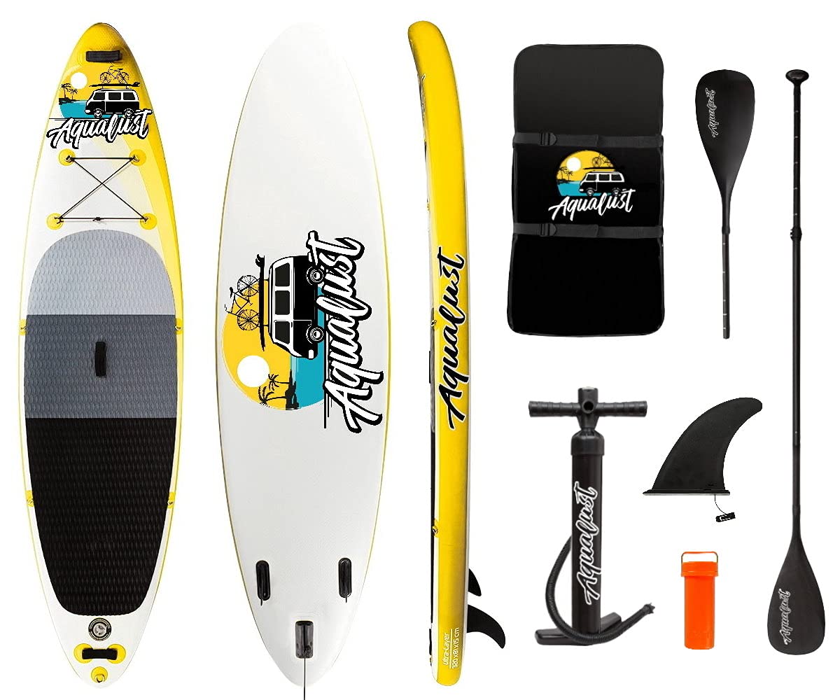 AQUALUST 10'6" SUP Board Stand Up Paddle Surf-Board aufblasbar Paddel ISUP 320x81cm gelb