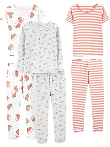 Simple Joys by Carter's 6-Piece Snug-fit Cotton Pajamas Pyjama-Set, Rosa, Erdbeere, 5-6 Jahre