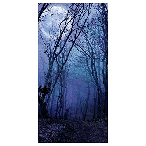 Deko Stoffbanner ,,Nachtwald bei Vollmond' 100 x 200 cm blau Herbstbanner Textil-Banner Dekoration schwer entflammbar