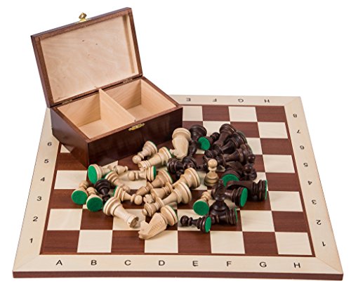 Square - Pro Schach Set Nr. 6 - Mahagoni BL - Schachbrett + Schachfiguren Staunton 6 + Kasten - Schachspiel aus Holz