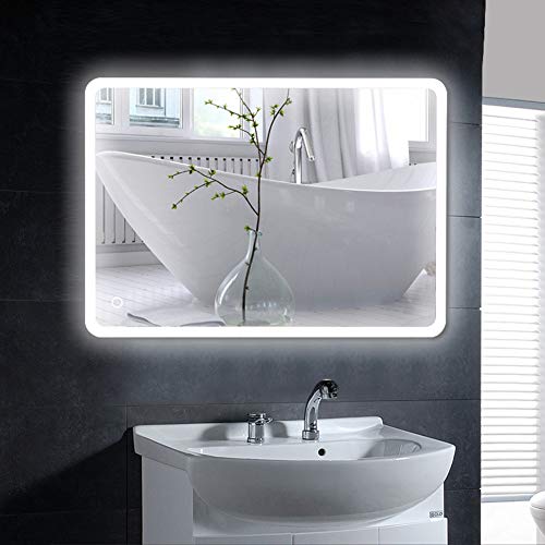 Sarah Badezimmerspiegel mit Beleuchtung, Badspiegel mit Touchschalter, Rechteckiger Kaltweiße Wand-Spiegel, 80 * 60 cm