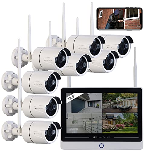 VisorTech Kamera-Systeme: Funk-Überwachungssystem mit Display-HDD-Rekorder und 8 IP-Kameras, App (Outdoor Überwachungskamera Set)