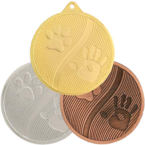 pokalspezialist Set je 10 Stück Medaille Hunde Hundepfoten Gold Silber Bronze 50 mm