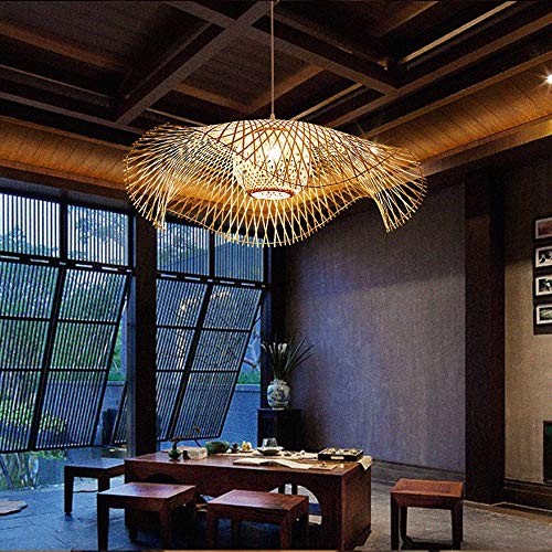 Natürliche Bambus Hängelampe Land Bambus Gewebte Lampe Höhenverstellbare E27 Beleuchtung Pendelleuchte Villa Schlafzimmer Wohnzimmer Dekoration Pendellampe Bambus Rattan Lampe,100cm