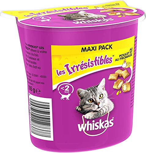WHISKAS Les Irrésistibles maxi pack au poulet et fromage - 105g (x10) - Pour chat adulte