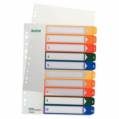Leitz PC-beschriftbares Register, A4, PP, extrabreit, mehrfarbig (Zahlen 1-10 / 5er Pack)