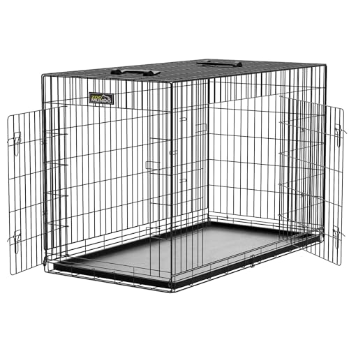 zoomundo XL Hundekäfig Transportkäfig Transportbox Tierkäfig Drahtkäfig Faltbarer Käfig aus Metall mit herausnehmbarer Kunststoffwanne - Black Edition