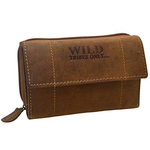 flevado Portemonnaie Damen Wildleder oder Glatt Leder Geldbörse in vielen Farben RFID Schutz (Braun Tan)