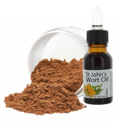 Mineral Make Up Foundation (6g) + Premium St. Johns Wort Öl (15ml) - für fettige und Mischhaut, bei Akne, Dermatosen, Neurodermitis. Antibakteriell, regenerierend, beruhigend. Nuance Bronze