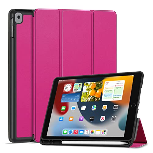 TNP iPad Hülle für iPad 9./8./7. Generation 10,2 Zoll 2021/2020/2019 Modell, Schutzhülle mit Stifthalter, dünner und weicher iPad Case aus TPU, iPad Cover mit Auto Schlaf/Wach Funktion, Rosa